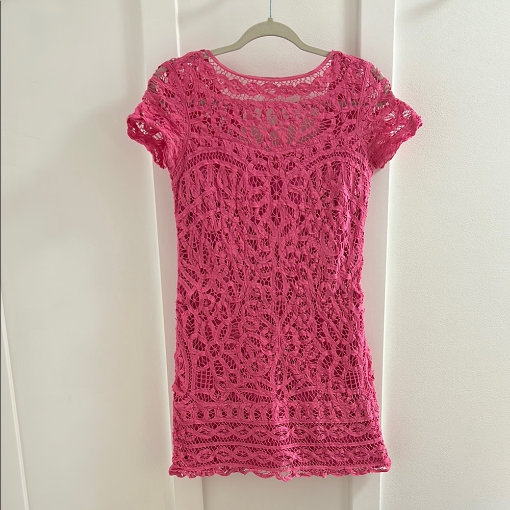 Lilly Pulitzer Pink Sheath Mini Dress Short Sleeve Crew Neck